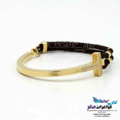 دستبند طلا و چرم - طرح تیفانی اند کو-SB0820